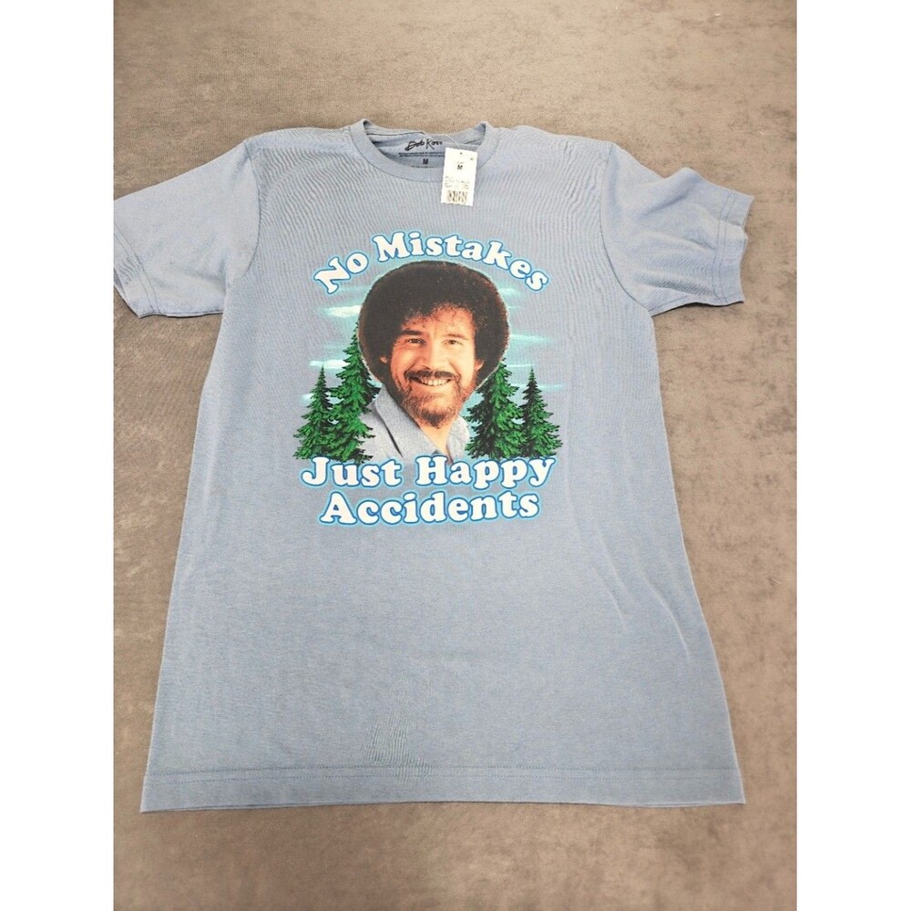 Bob Ross No Mistakes Just Happy Accidents T-Shirt Men’s M Blue NWT Graphic Tee